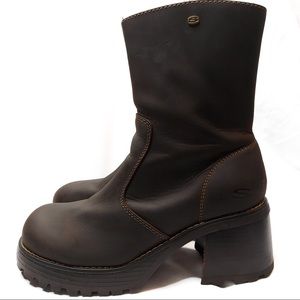 Y2k Leather Platform Boots Sketchers Size 8.5 Vintage Dark Brown Plateau Chunky